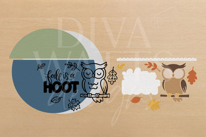 Laser Cut Door Hanger SVG | Fall Is a Hoot SVG File | Round Wood Sign Template | Owl Porch Decor | DIY Cut File Glowforge xTool