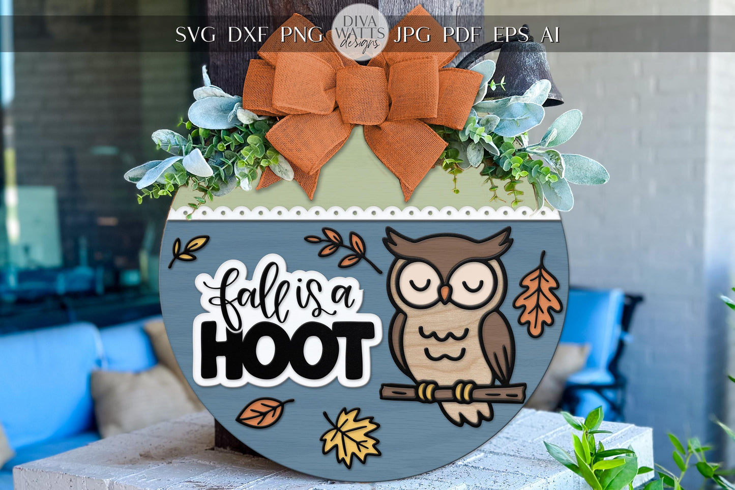 Laser Cut Door Hanger SVG | Fall Is a Hoot SVG File | Round Wood Sign Template | Owl Porch Decor | DIY Cut File Glowforge xTool