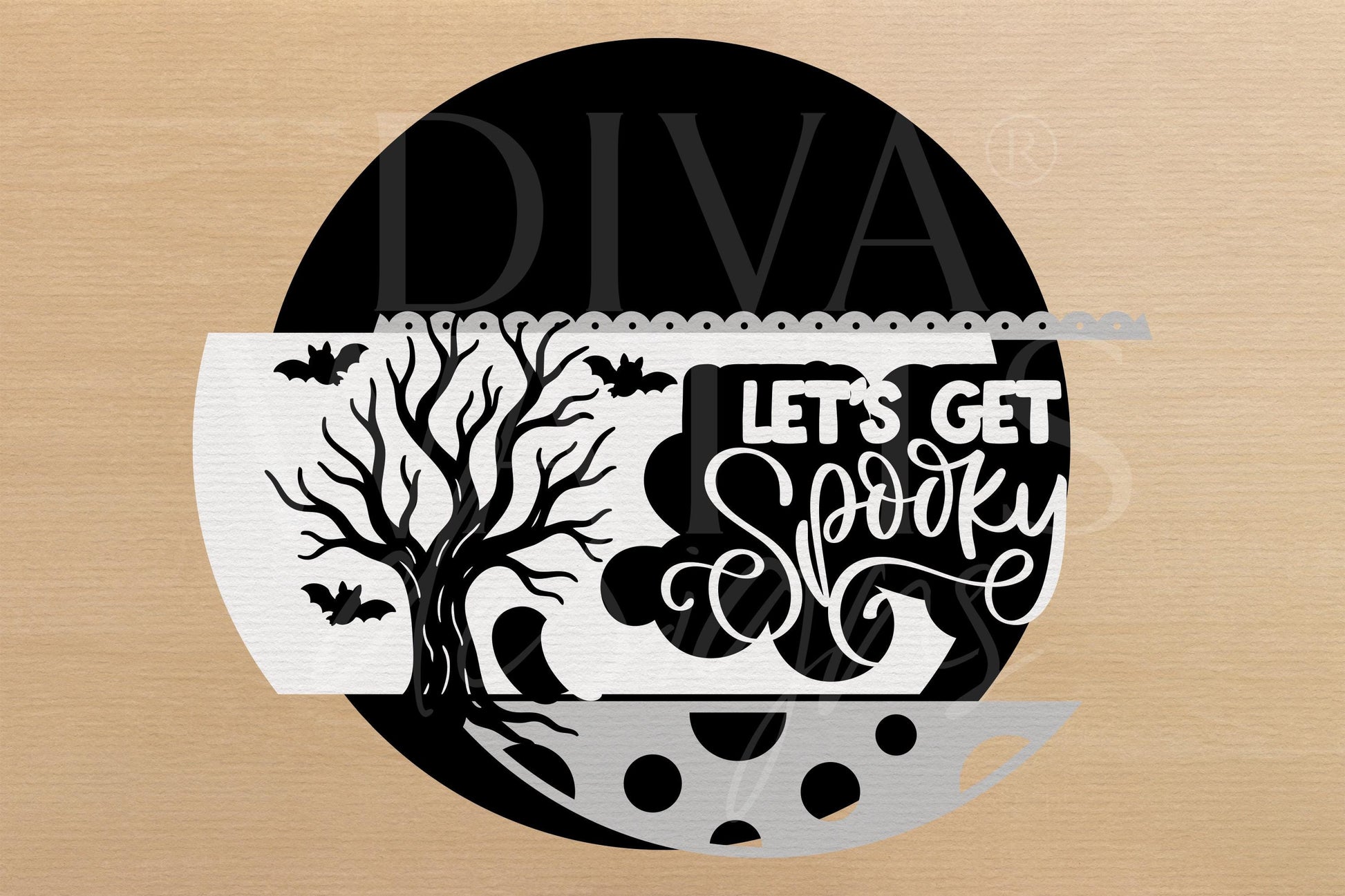 Laser Cut Door Hanger SVG | Let’s Get Spooky Sign SVG | Halloween Round Wood Sign Template | Digital File Glowforge xTool Cut File