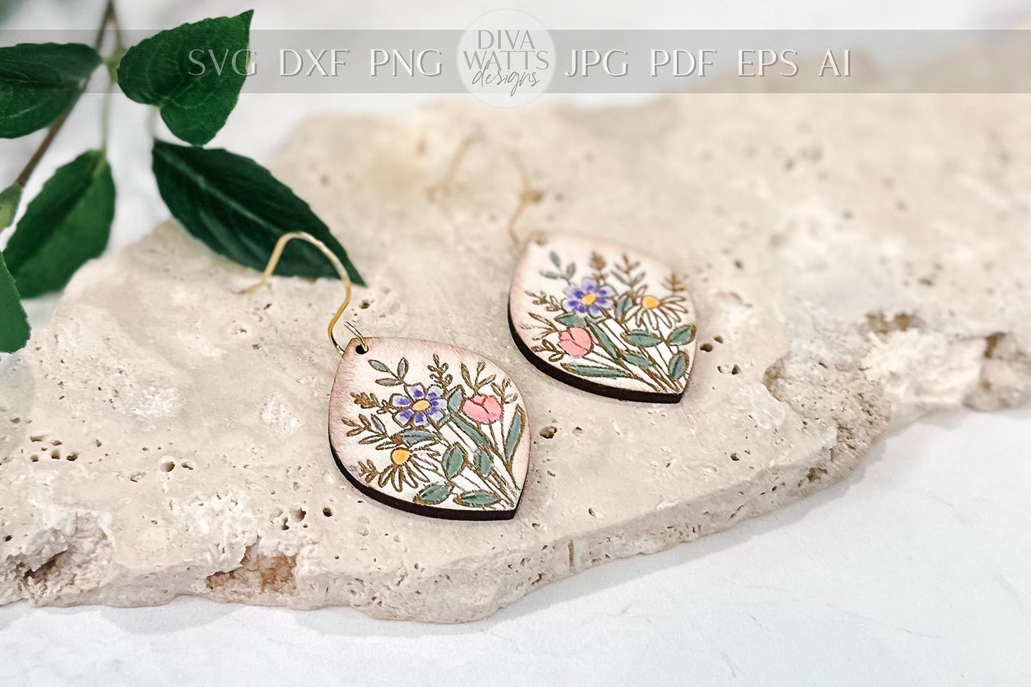 Floral Teardrop Earring SVG | Laser Cut Earring File | DIY Wood Jewelry Template | Digital Cut File Glowforge xTool Compatible