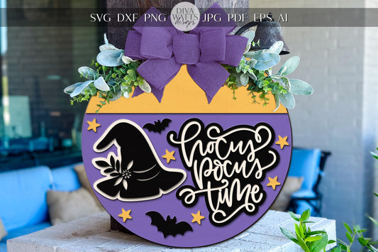 Hocus Pocus Door Hanger SVG | Halloween Witch Hat Sign SVG | Laser Cut Round Wood Sign Template | Glowforge xTool Digital File