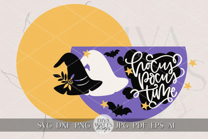 Hocus Pocus Door Hanger SVG | Halloween Witch Hat Sign SVG | Laser Cut Round Wood Sign Template | Glowforge xTool Digital File