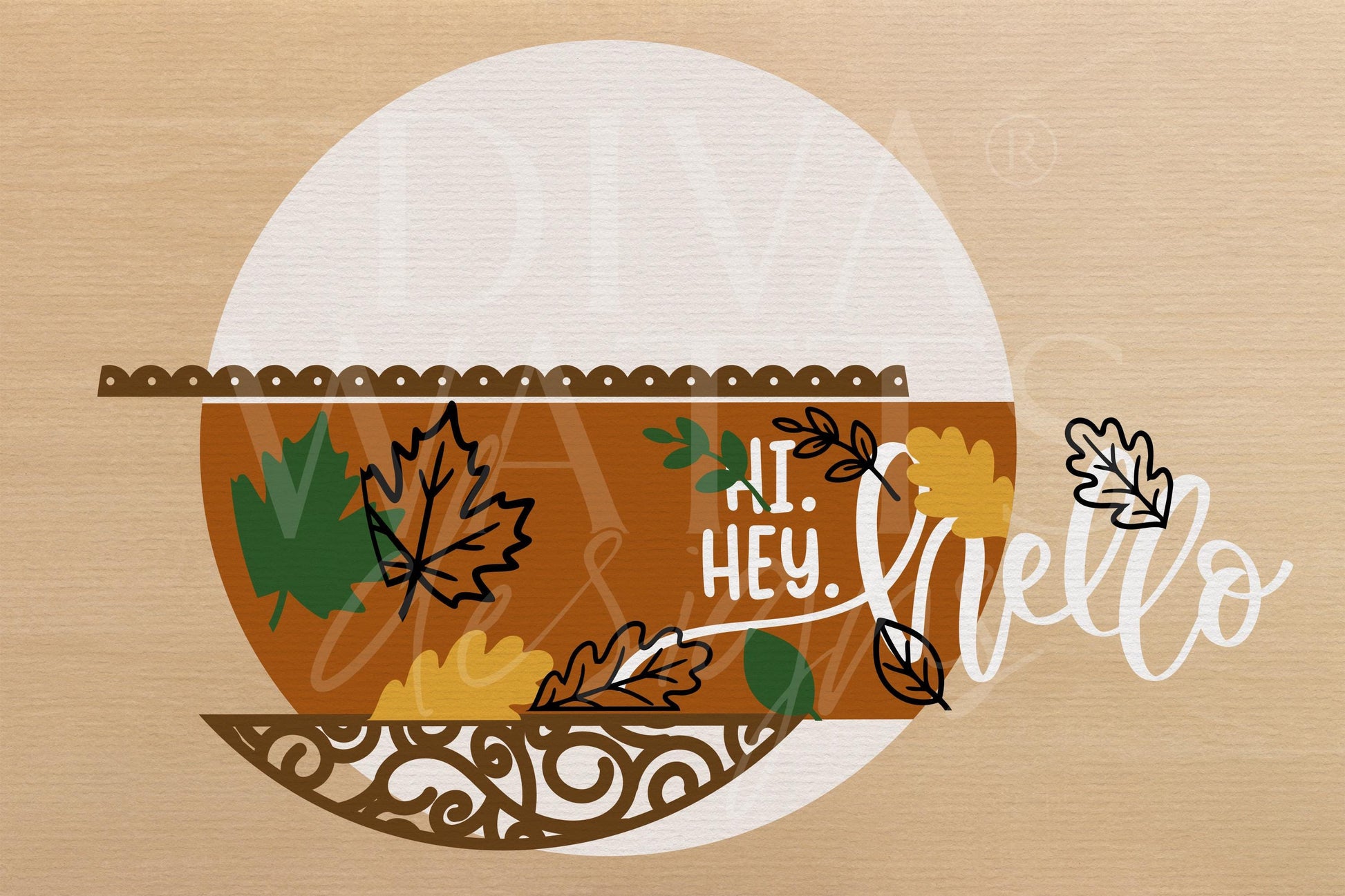 Laser Cut Door Hanger SVG | Hi Hey Hello Fall Sign SVG | Round Wood Sign Template | Glowforge xTool Digital Cut File for Laser Decor