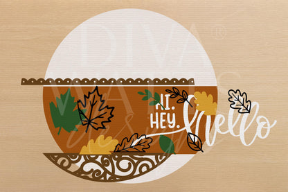 Laser Cut Door Hanger SVG | Hi Hey Hello Fall Sign SVG | Round Wood Sign Template | Glowforge xTool Digital Cut File for Laser Decor
