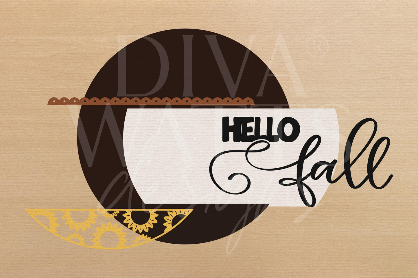Laser Cut Door Hanger SVG | Hello Fall Sign SVG | DIY Round Wood Sign Template | Sunflower Door Decor | Glowforge xTool Cut File