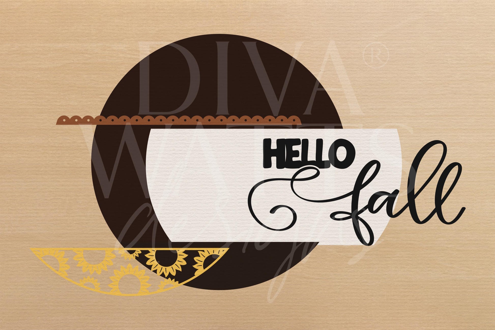 Laser Cut Door Hanger SVG | Hello Fall Sign SVG | DIY Round Wood Sign Template | Sunflower Door Decor | Glowforge xTool Cut File
