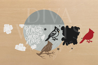 Home Sweet Home SVG | Laser Cut Door Hanger SVG | Cardinal Round Sign Template | Glowforge xTool Compatible | DIY Porch Decor File