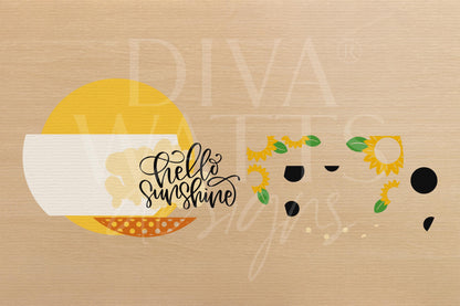 Laser Cut Door Hanger SVG | Hello Sunshine Sign SVG | Sunflower Round Wood Sign Template | Glowforge xTool DIY Digital File Decor