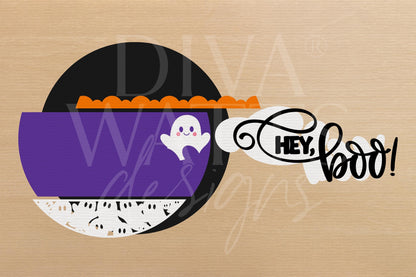 Hey Boo Door Hanger SVG | Halloween Sign SVG File | DIY Round Wood Sign Template | Laser Cut Digital File Glowforge xTool Friendly