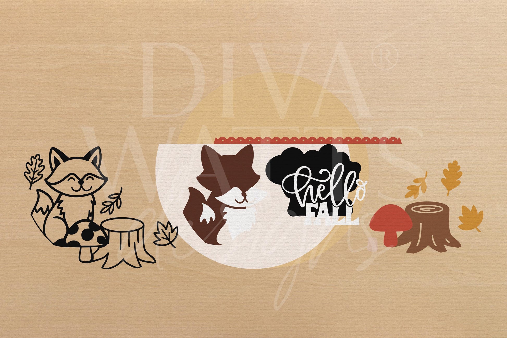 Hello Fall Door Hanger SVG | Fox Fall Sign SVG File | Laser Cut Round Wood Sign Template | Glowforge xTool Digital Download