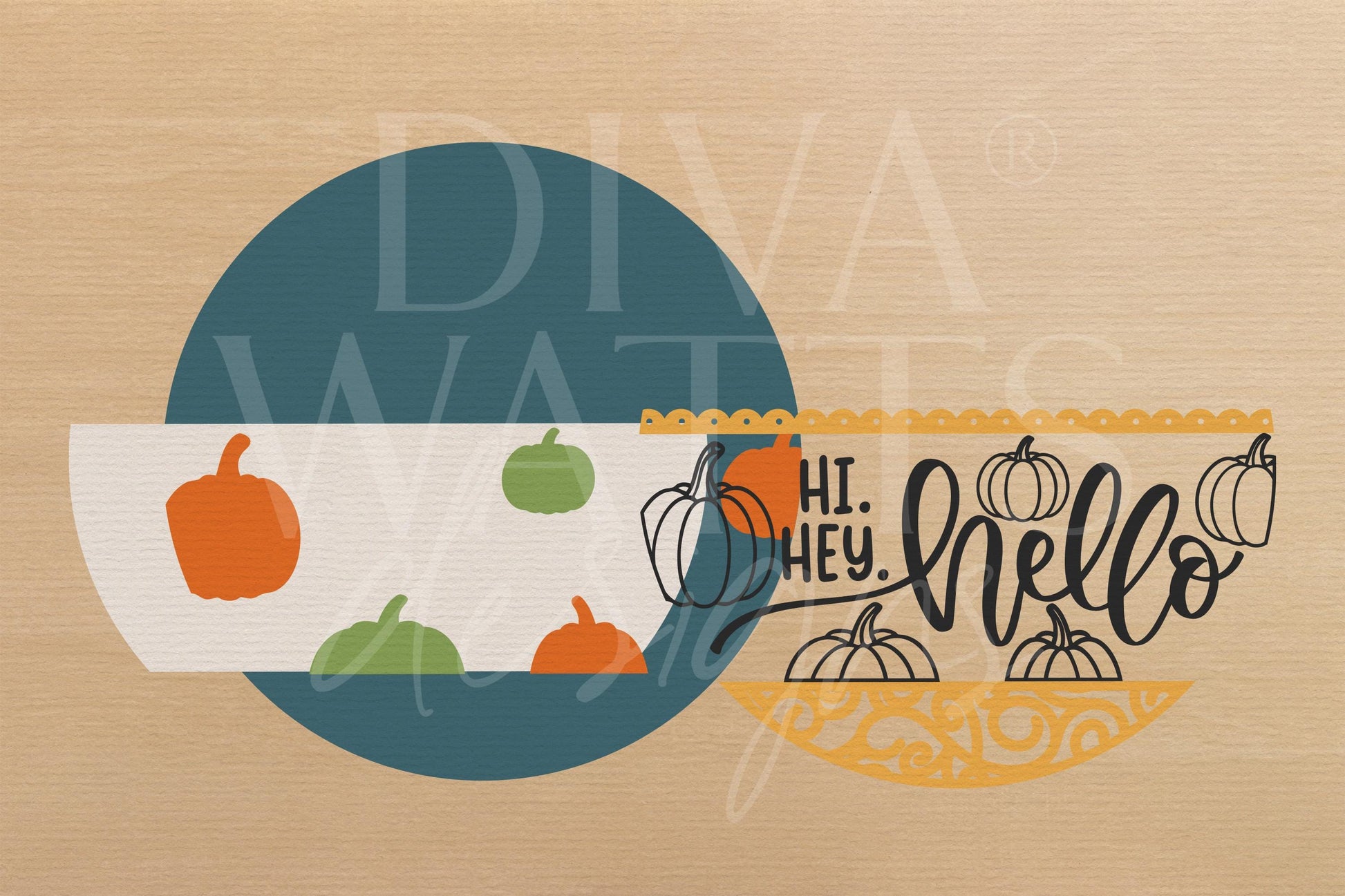 Laser Cut Door Hanger SVG | Fall Pumpkin Hello Sign SVG | Round Wood Sign Template | Digital Cut File Glowforge xTool Compatible