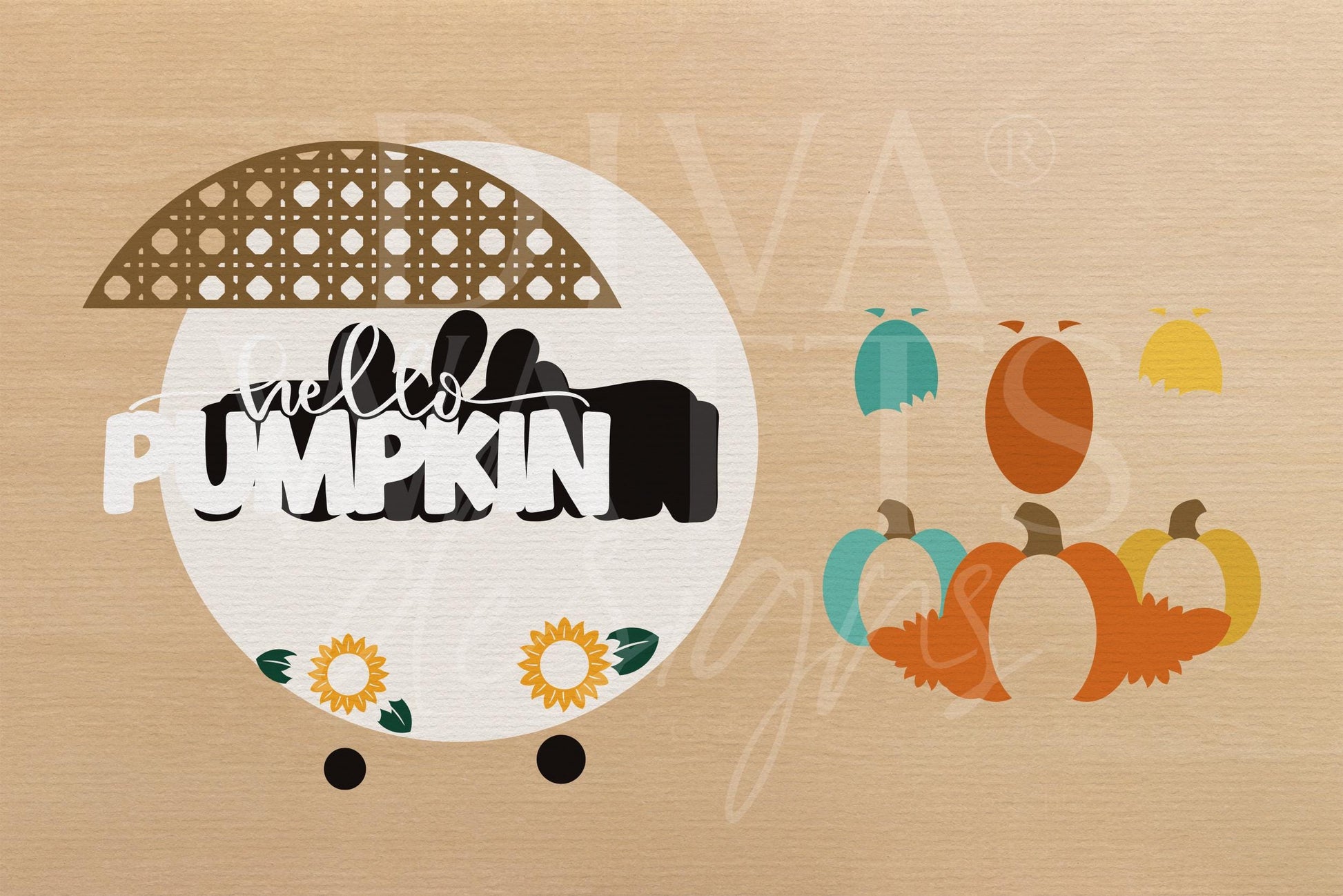 Laser Cut Door Hanger SVG | Hello Pumpkin SVG File | Fall Porch Sign Template | Digital Round Sign | Glowforge xTool Compatible Cut File