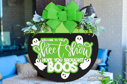Laser Cut Door Hanger SVG | Welcome Ghost Sign SVG | Funny Halloween Sign Template | Digital Cut File Glowforge xTool Compatible