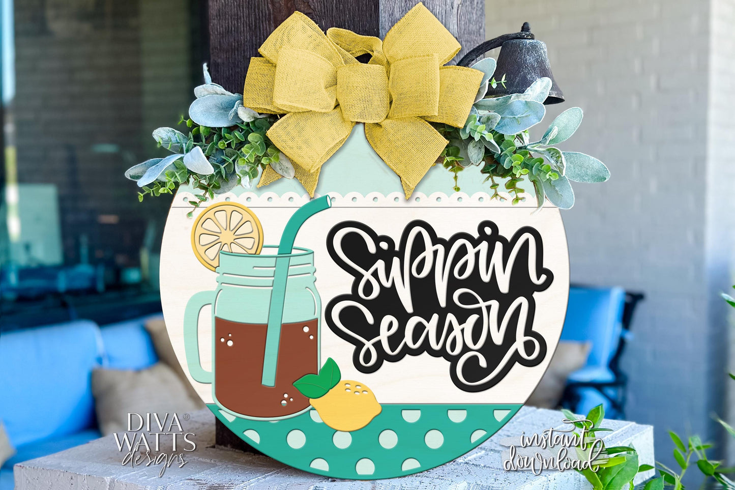 Laser Cut Door Hanger SVG | Sippin Season SVG Sign | DIY Summer Round Sign Template | Glowforge xTool Compatible Digital File
