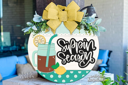 Laser Cut Door Hanger SVG | Sippin Season SVG Sign | DIY Summer Round Sign Template | Glowforge xTool Compatible Digital File
