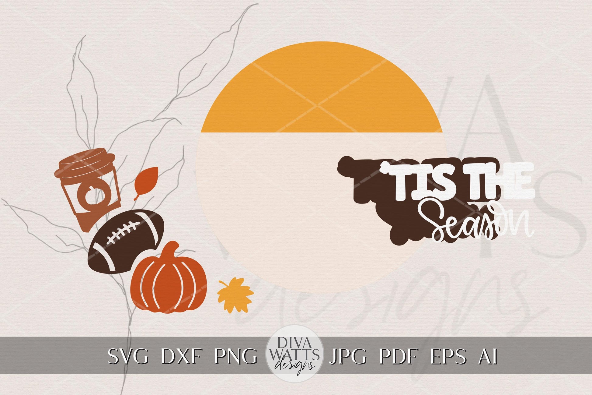 Laser Cut Door Hanger SVG | ’Tis the Season Sign SVG | Fall Football Pumpkin Round Wood Sign | DIY Cut File Glowforge xTool Compatible
