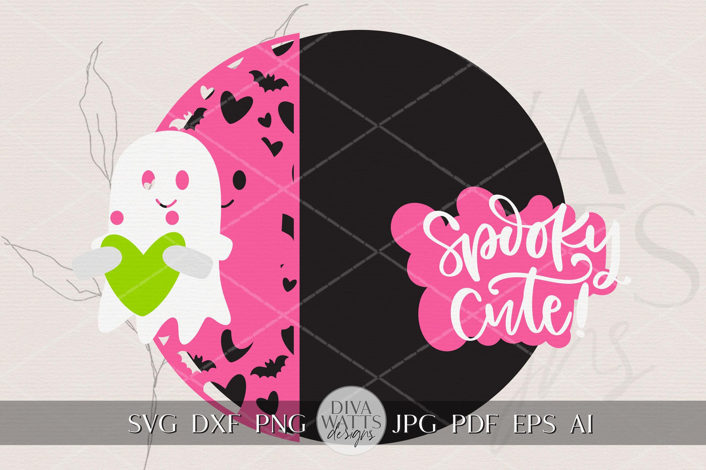 Spooky Cute Ghost Door Hanger SVG | Halloween Round Sign SVG File | Laser Cut Digital Template Glowforge xTool | DIY Porch Decor