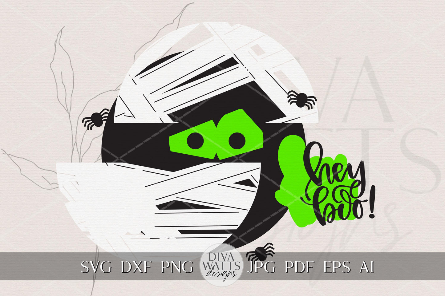 Laser Cut Door Hanger SVG | Halloween Mummy Sign SVG | Hey Boo Digital Round Wood Template | Glowforge xTool DIY Porch Decor File