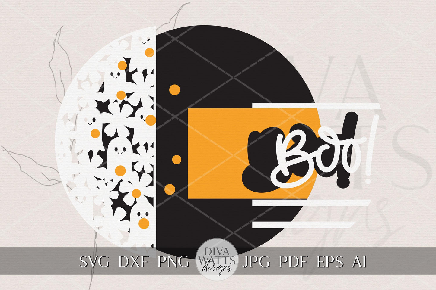 Laser Cut Door Hanger SVG | Boo Ghost Floral Sign SVG | Halloween Round Wood Template | Digital Cut File Glowforge xTool DIY svg