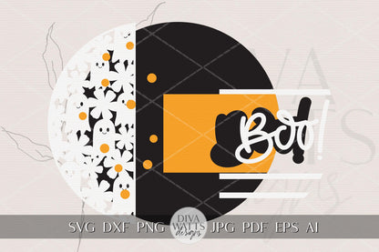 Laser Cut Door Hanger SVG | Boo Ghost Floral Sign SVG | Halloween Round Wood Template | Digital Cut File Glowforge xTool DIY svg