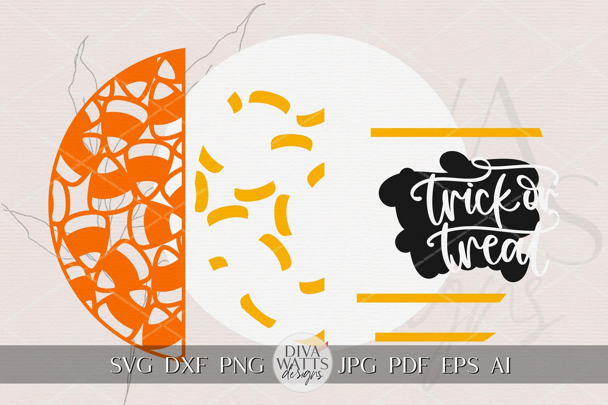 Trick or Treat Door Hanger SVG | Halloween Candy Corn Sign SVG | Round Wood Sign Template | Laser Cut File Glowforge xTool Ready