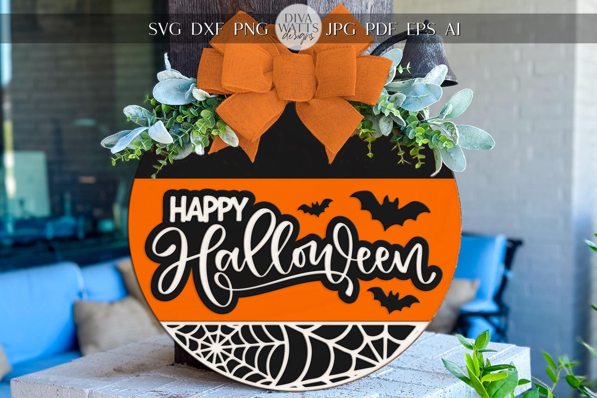 Hey Boo SVG | Halloween Ghost Door Hanger SVG File | Round Laser Cut Sign Template | Glowforge xTool Digital Halloween Decor File