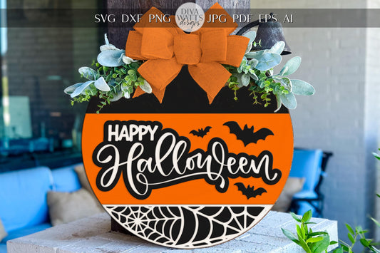 Hey Boo SVG | Halloween Ghost Door Hanger SVG File | Round Laser Cut Sign Template | Glowforge xTool Digital Halloween Decor File