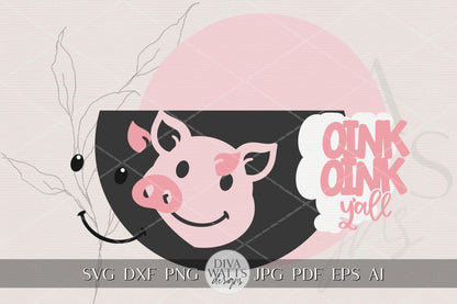 Laser Cut Door Hanger SVG | Oink Oink Y’all Sign SVG | Round Wood Pig Template | Farm Animal Digital File | Glowforge xTool Compatible