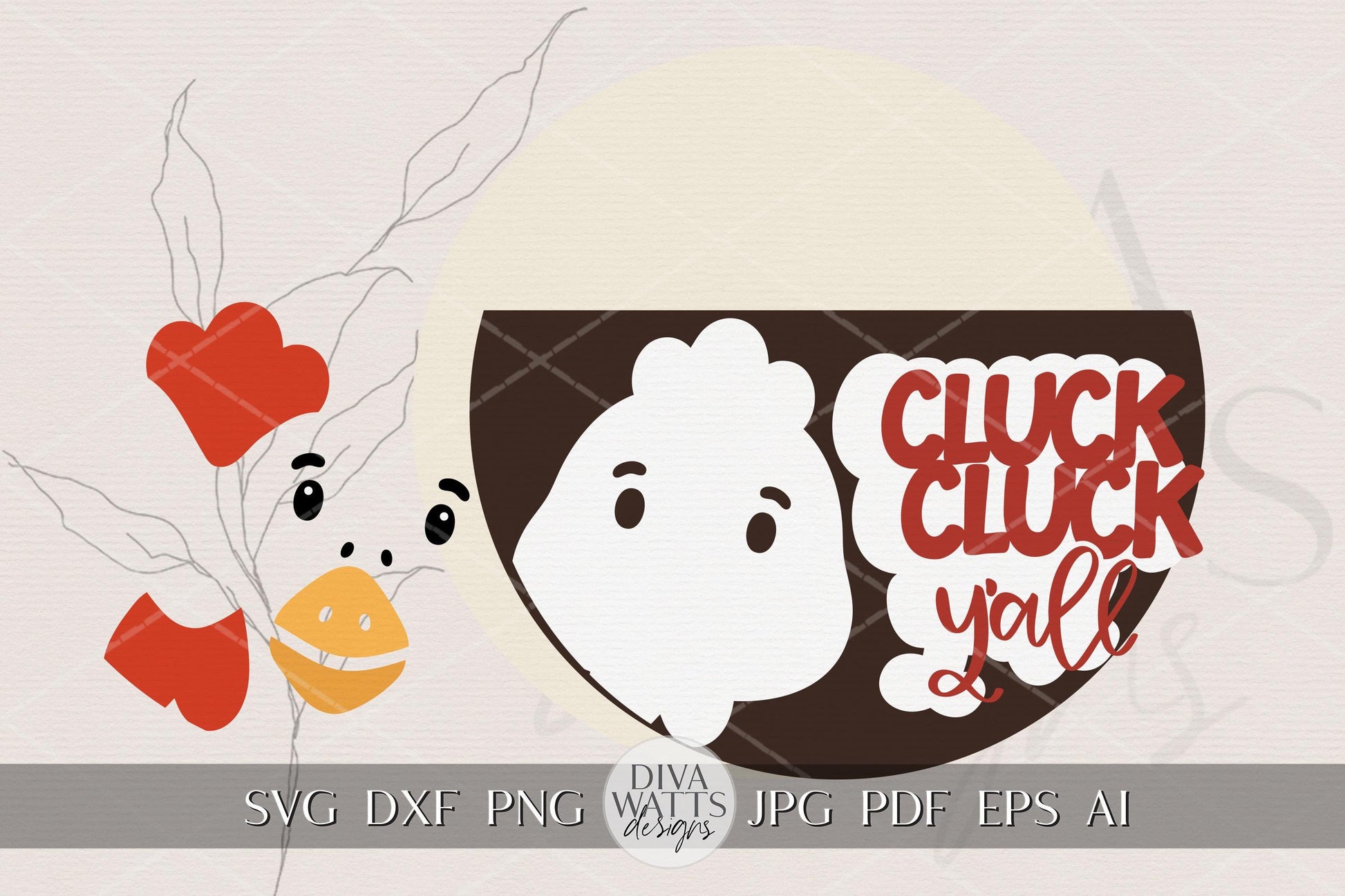 Cluck Cluck Y’all Door Hanger SVG | Farmhouse Chicken Round Sign SVG File | Laser Cut Wood Template | Glowforge xTool Compatible