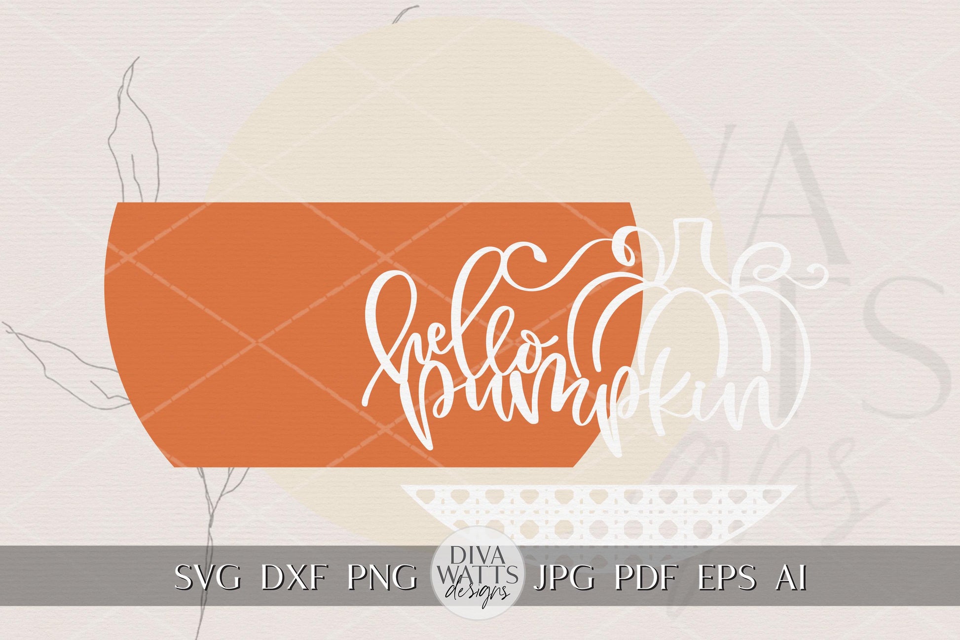 Laser Cut Door Hanger SVG | Hello Pumpkin Round Sign Template | DIY Fall Porch Decor SVG for Glowforge xTool | Rustic Autumn File