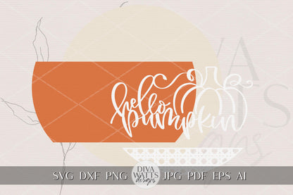 Laser Cut Door Hanger SVG | Hello Pumpkin Round Sign Template | DIY Fall Porch Decor SVG for Glowforge xTool | Rustic Autumn File