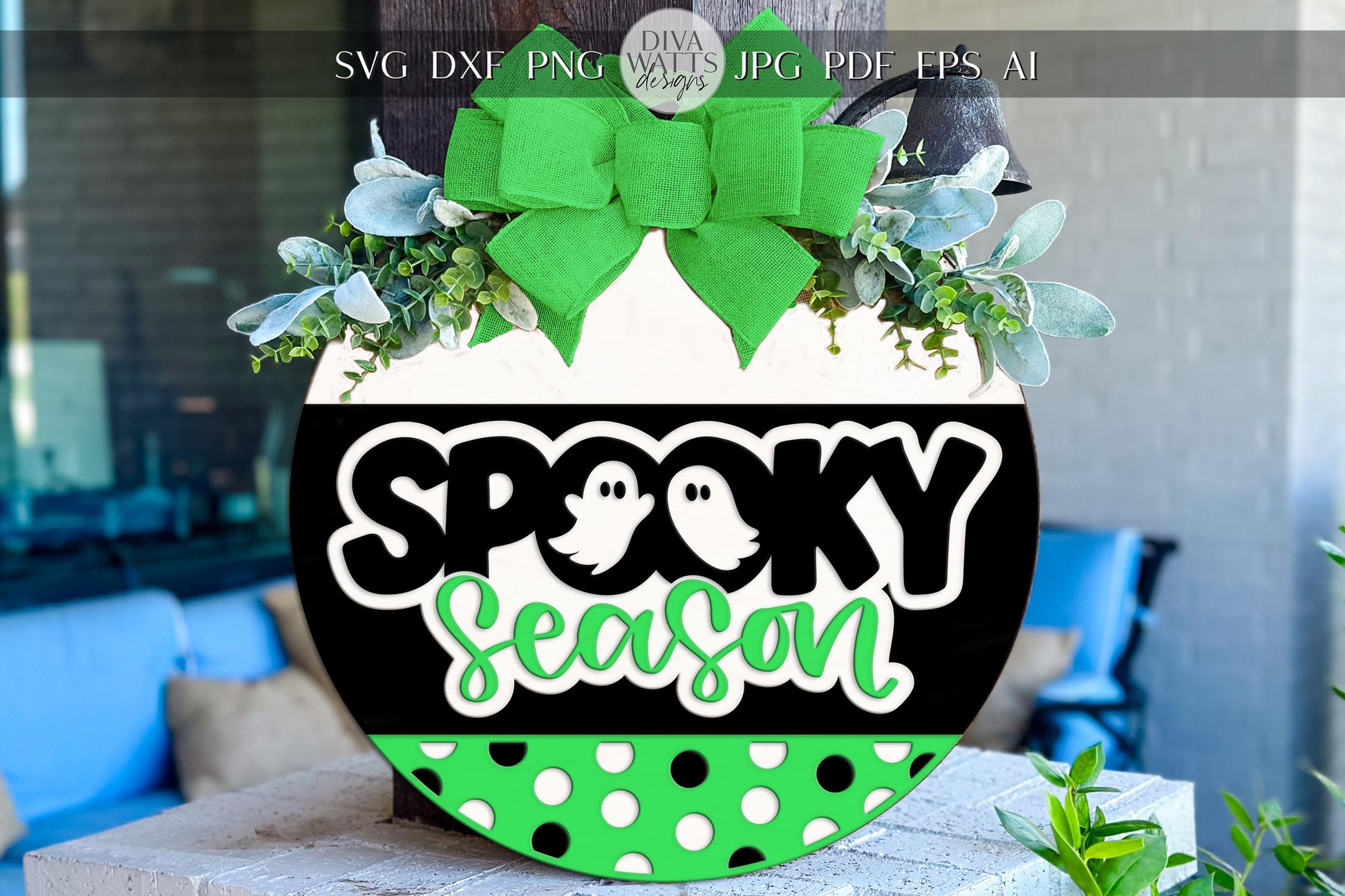 Laser Cut Door Hanger SVG | Spooky Season Ghost Sign | DIY Round Halloween SVG for Glowforge xTool | Fall Porch Decor File