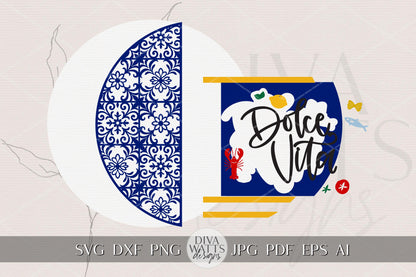 Laser Cut Door Hanger SVG | Dolce Vita Mediterranean Sign | DIY Round Porch Template | Digital Summer SVG for Glowforge xTool
