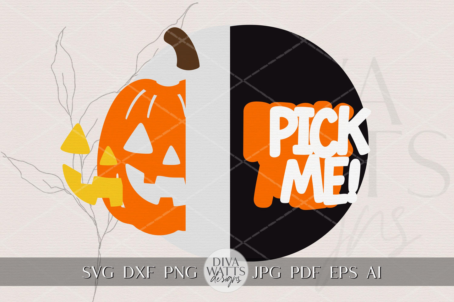 Laser Cut Door Hanger SVG | Pumpkin Sign SVG File | Pick Me Halloween Door Decor | Digital Wood Round Glowforge xTool Template
