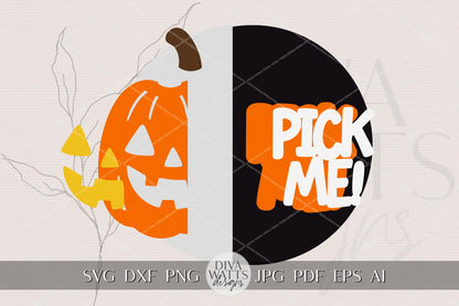Laser Cut Door Hanger SVG | Pumpkin Sign SVG File | Pick Me Halloween Door Decor | Digital Wood Round Glowforge xTool Template