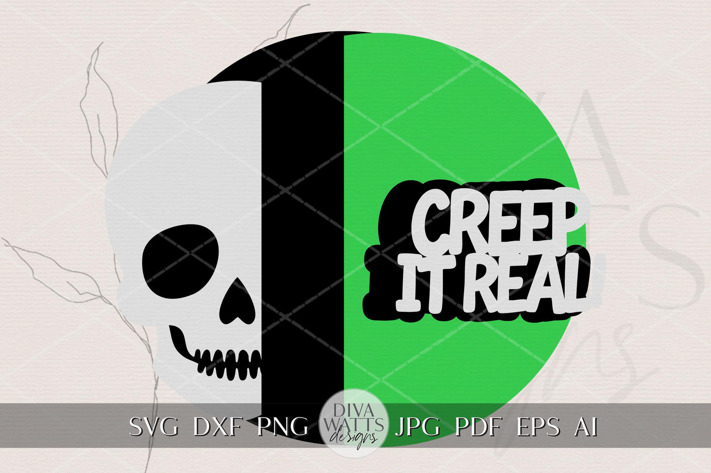 Laser Cut Door Hanger SVG | Creep It Real Skull Sign SVG | Halloween Round Wood Template | DIY Laser Cut File Glowforge xTool Compatible