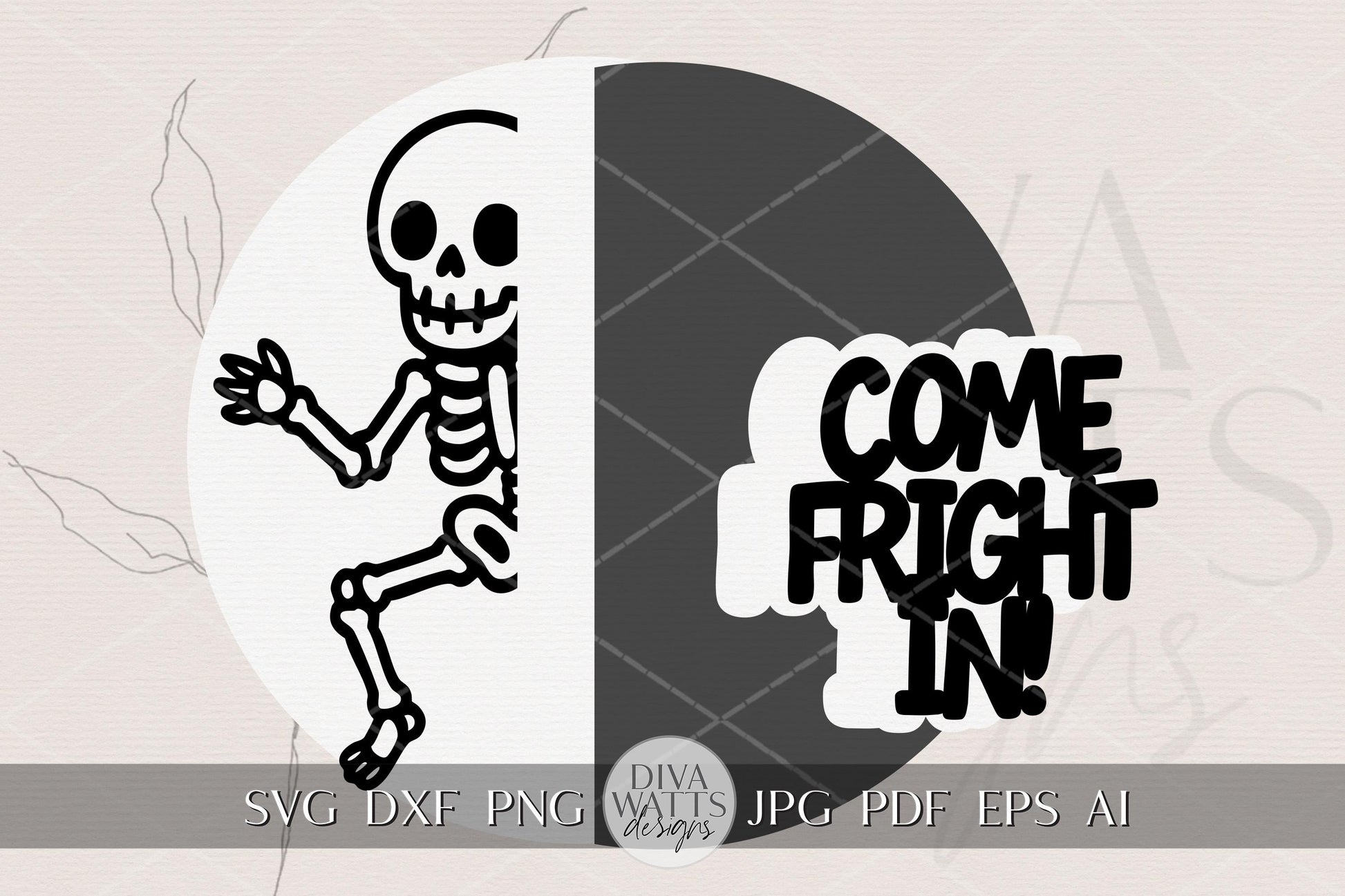 Laser Cut Door Hanger SVG | Halloween Skeleton SVG File | Come Fright In Sign Template | Glowforge xTool DIY Digital Cut File