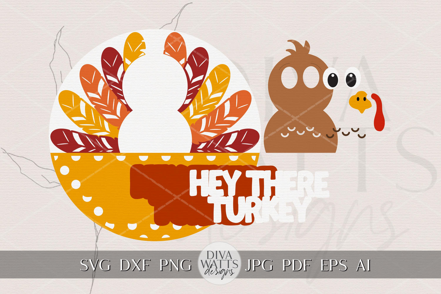 Laser Cut Door Hanger SVG | Hey There Turkey Sign | DIY Round Thanksgiving Sign Template | Digital SVG for Glowforge xTool