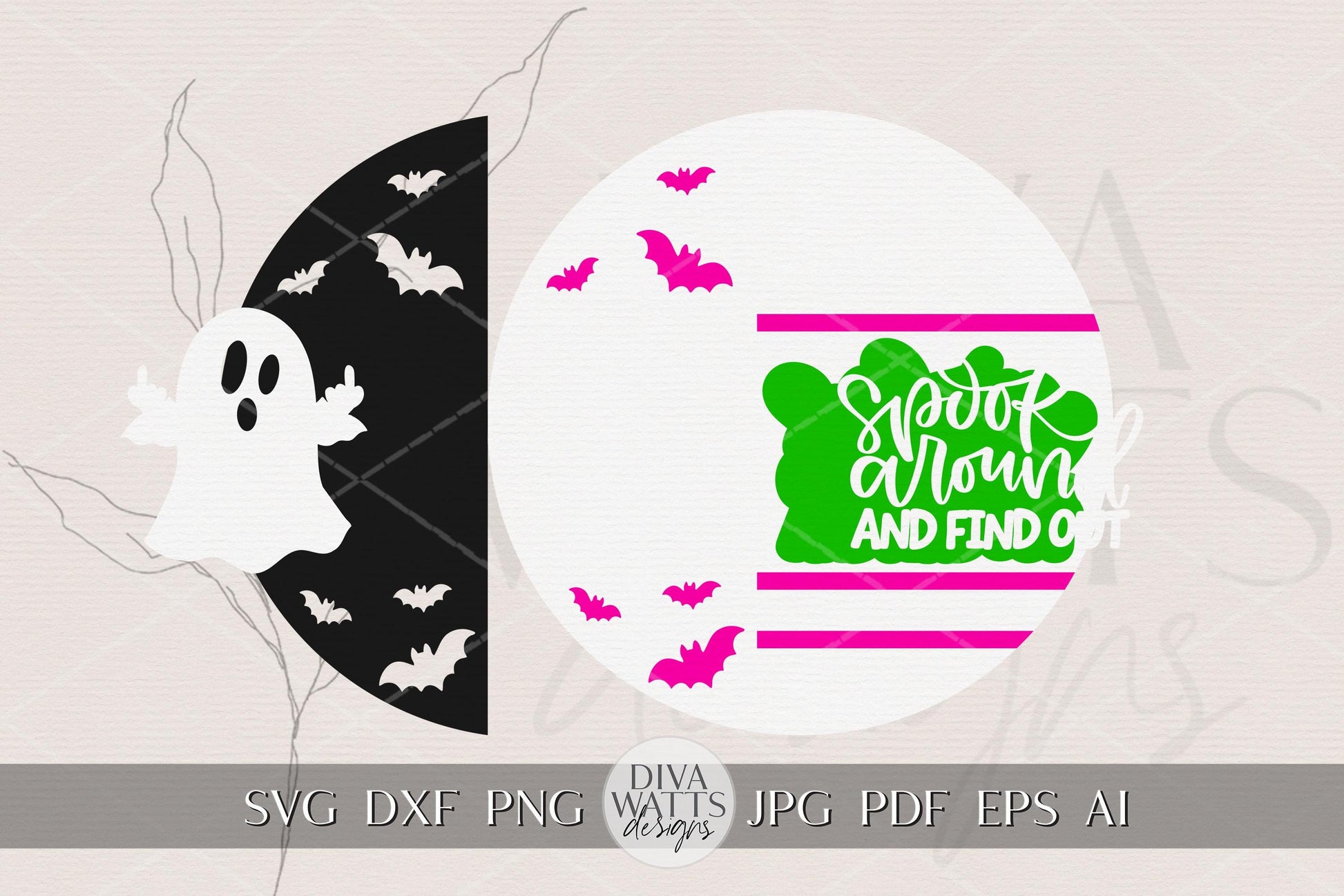 Spook Around and Find Out SVG | Funny Halloween Door Hanger SVG | Ghost Sign Laser Cut File | Glowforge xTool Digital Round Sign