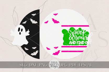 Spook Around and Find Out SVG | Funny Halloween Door Hanger SVG | Ghost Sign Laser Cut File | Glowforge xTool Digital Round Sign