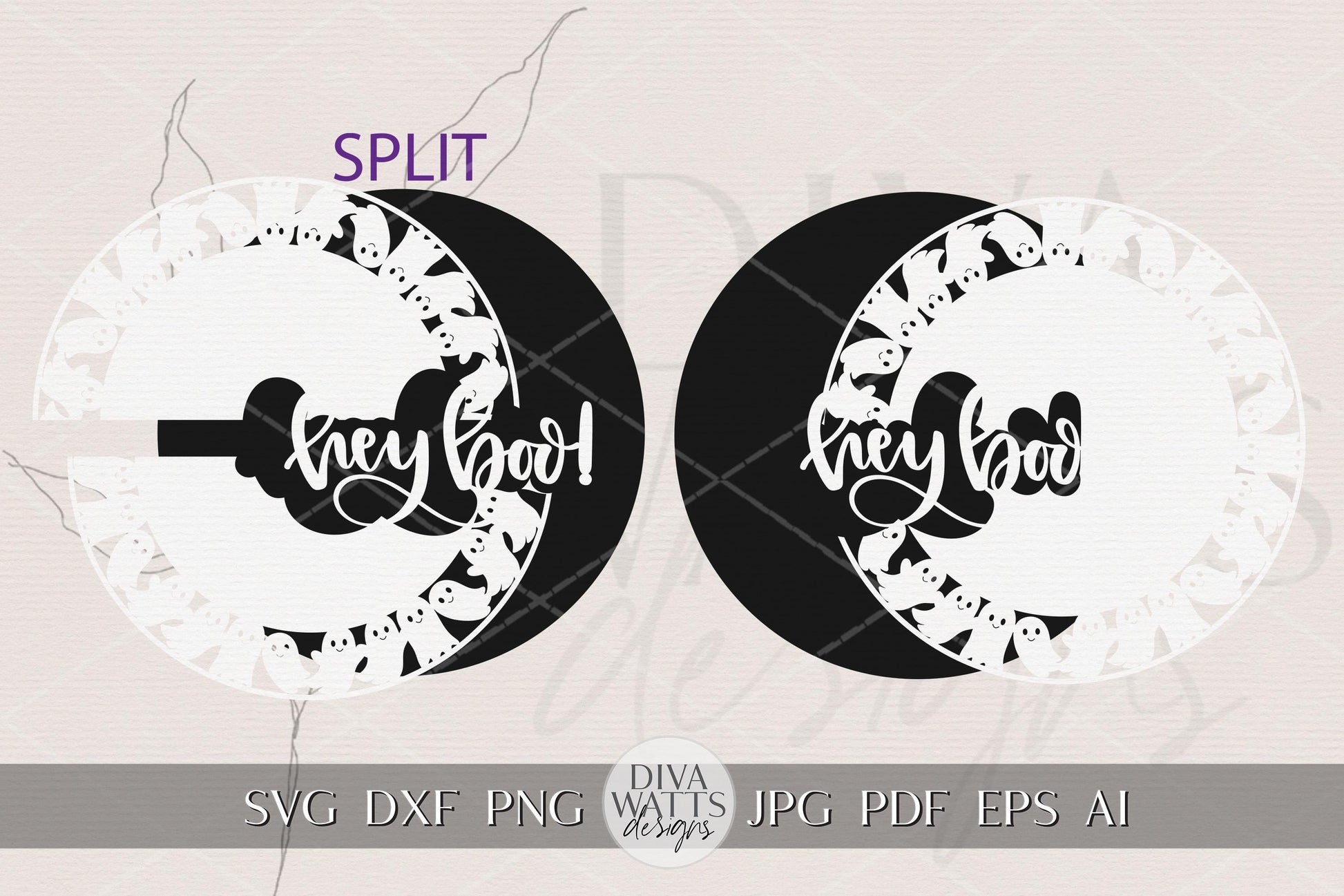 Hey Boo SVG | Halloween Ghost Door Hanger SVG File | Round Laser Cut Sign Template | Glowforge xTool Digital Halloween Decor File