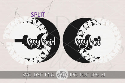 Hey Boo SVG | Halloween Ghost Door Hanger SVG File | Round Laser Cut Sign Template | Glowforge xTool Digital Halloween Decor File