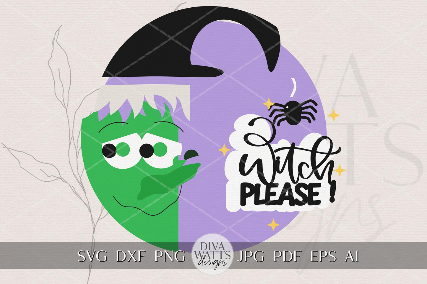 Witch Please Door Hanger SVG | Laser Cut Halloween Sign Template | Funny Round Wood Sign SVG File | Glowforge xTool Compatible File