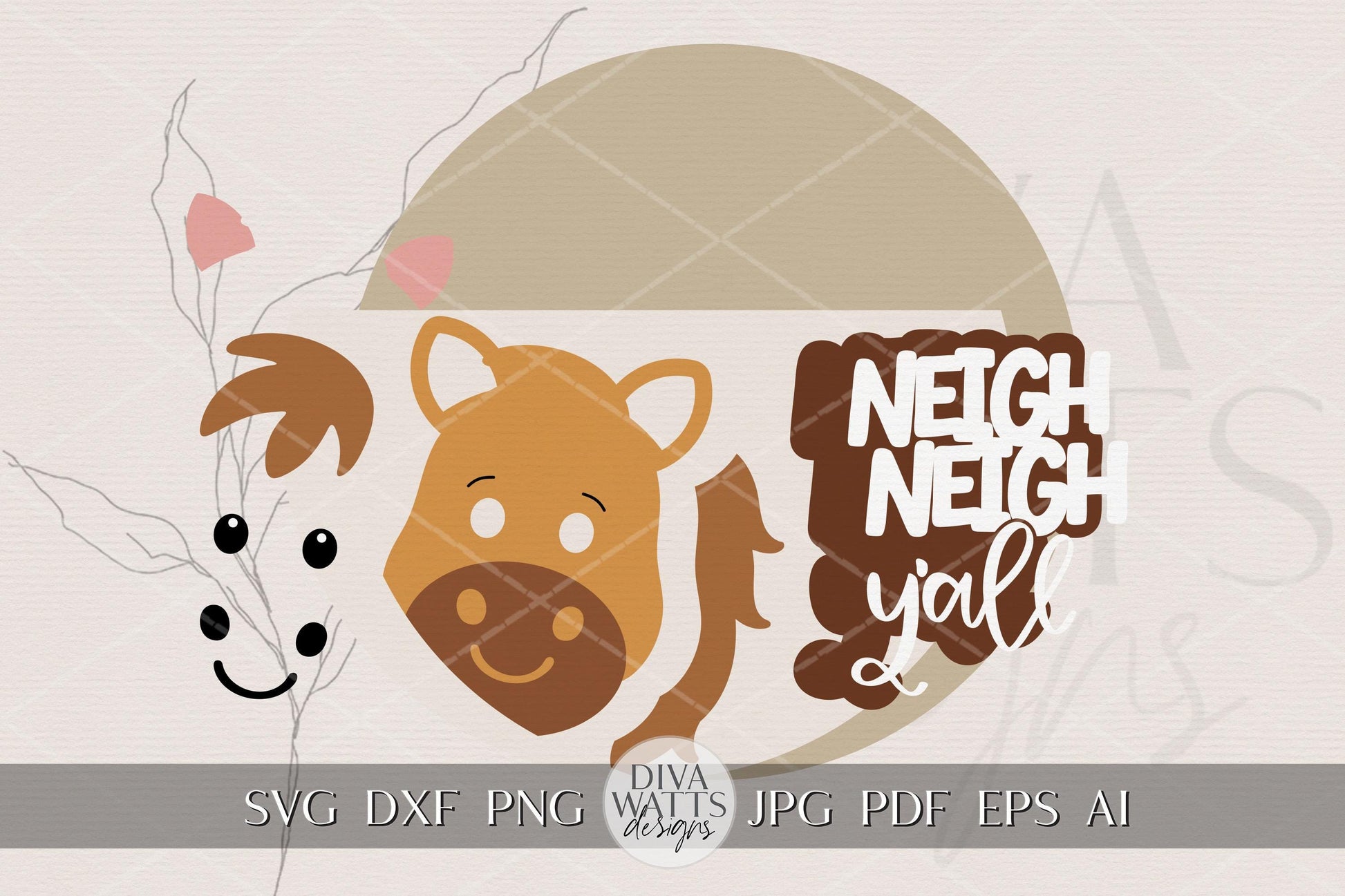 Laser Cut Horse Door Hanger SVG | Neigh Neigh Y’all Sign SVG | DIY Round Wood Sign Template | Digital File for Glowforge xTool