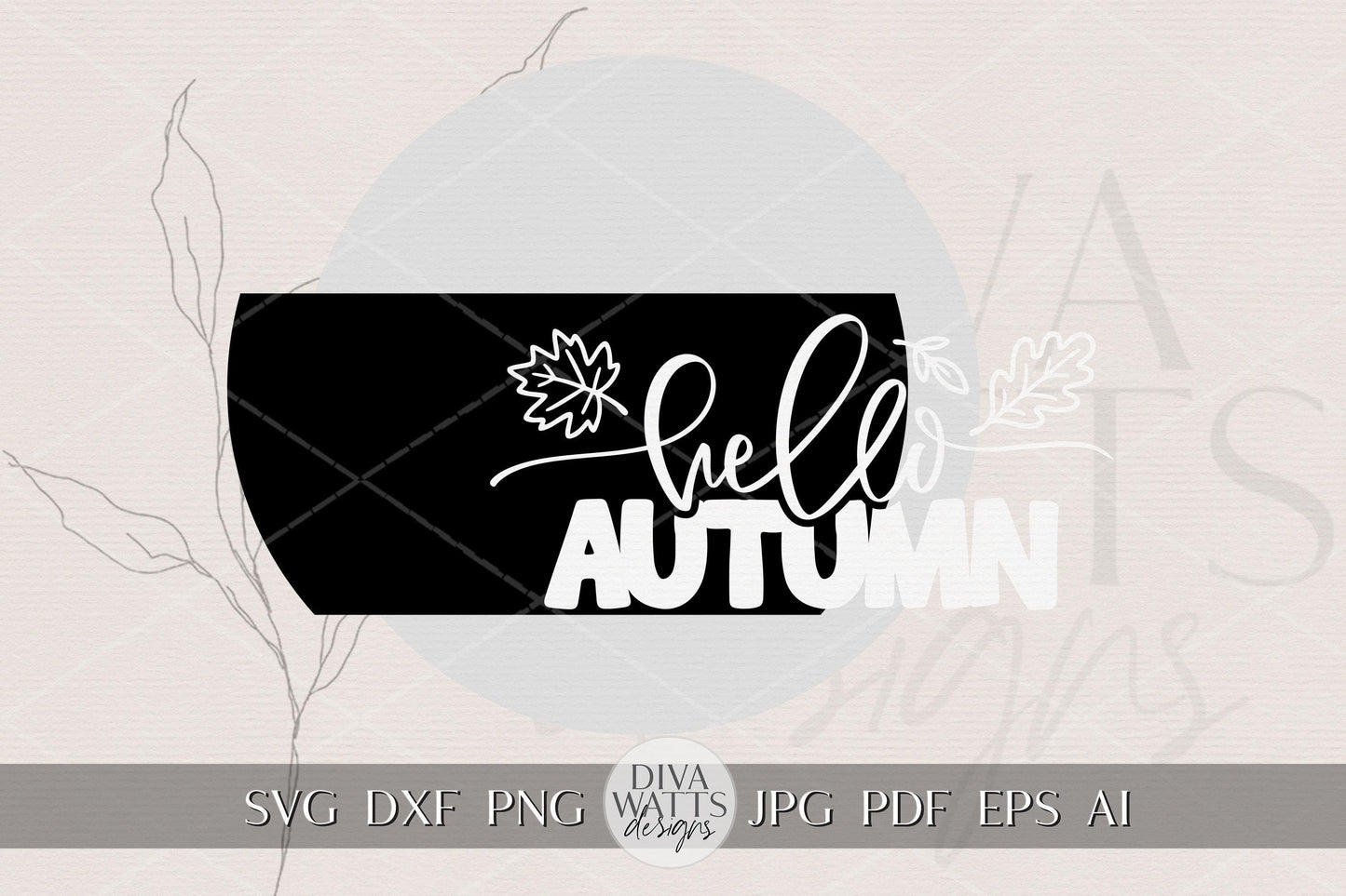 Laser Cut Door Hanger SVG | Hello Autumn Fall Sign | DIY Round Porch Sign Template | Digital SVG for Glowforge xTool Rustic Farmhouse Decor