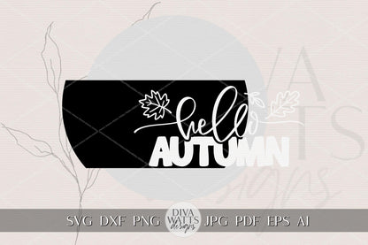 Laser Cut Door Hanger SVG | Hello Autumn Fall Sign | DIY Round Porch Sign Template | Digital SVG for Glowforge xTool Rustic Farmhouse Decor