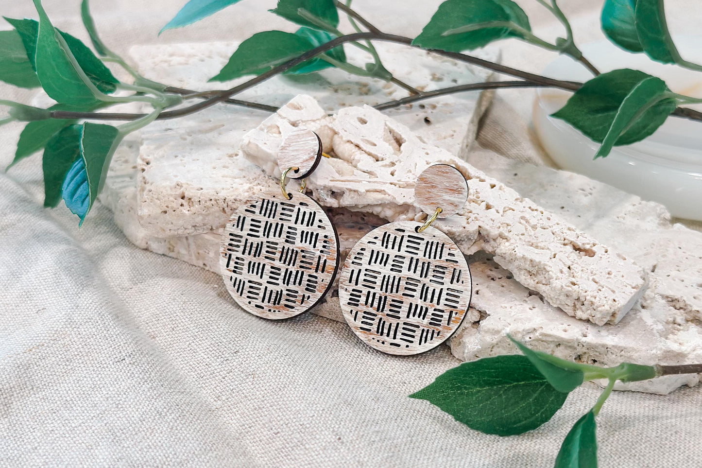 Laser Cut Earring SVG | Round Boho Basket Weave Pattern | Statement Jewelry Template | Glowforge xTool Digital Cut File