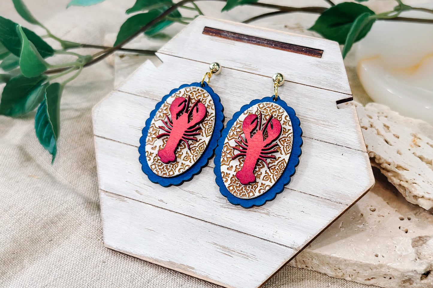 Laser Cut Earring SVG | Lobster Oval Drop Earrings Template | Coastal Jewelry SVG for Glowforge xTool | Moroccan Mediterranean Tile Cut File