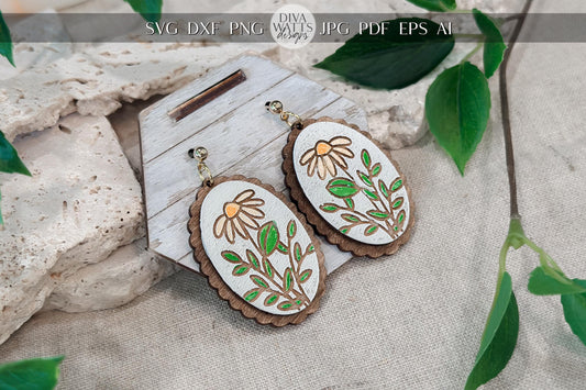 Cottagecore Daisy Earring SVG | Layered Floral Jewelry Template | Oval Earrings Cut File for Glowforge xTool | DIY Cottagecore Jewelry SVG