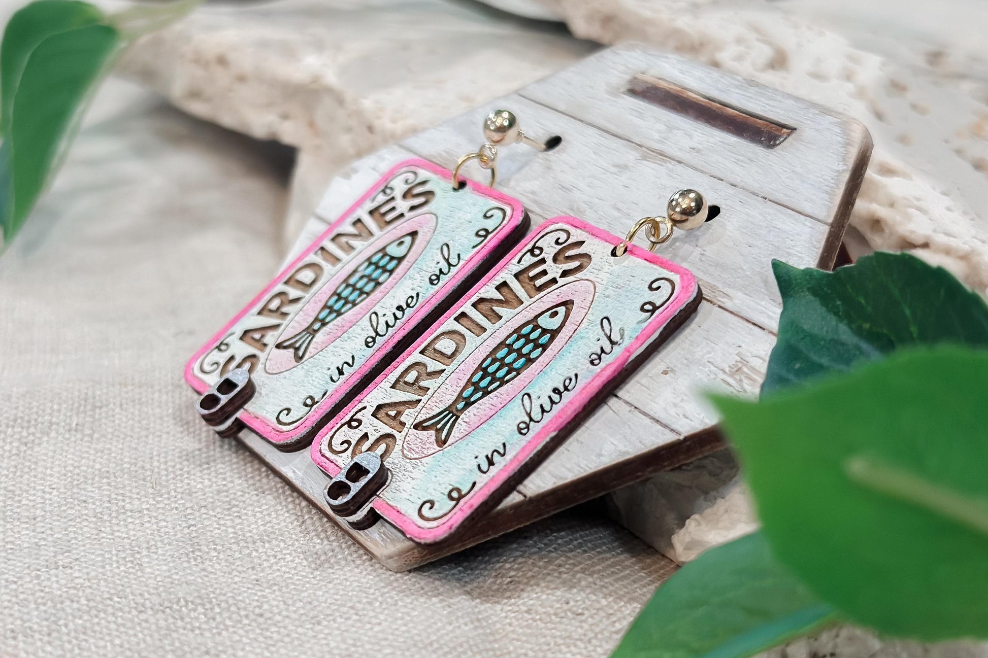 Laser Cut Earring SVG | Mediterranean Sardine Tin Earrings Template | Coastal Fish Jewelry SVG for Glowforge xTool | DIY Statement Earrings